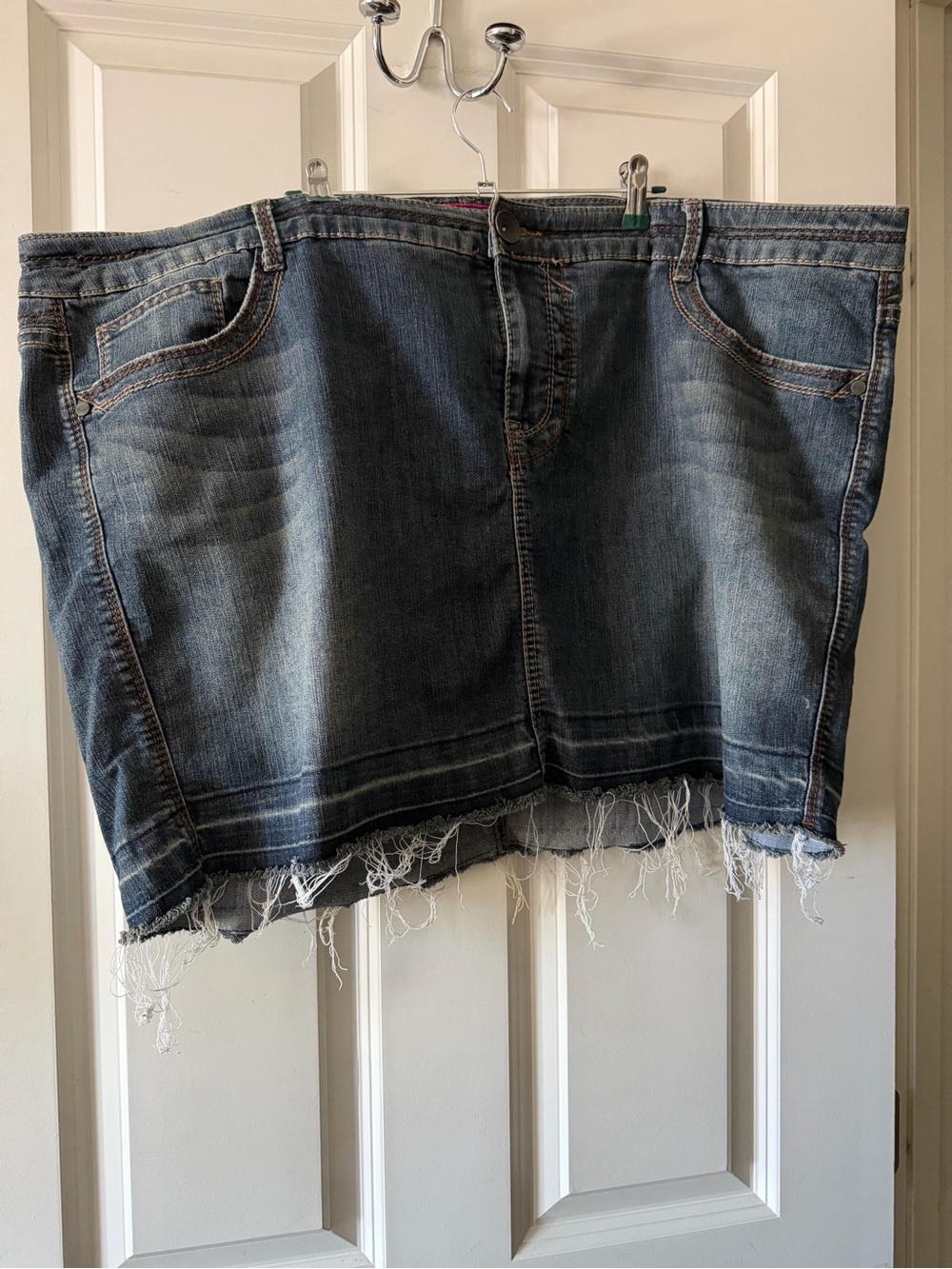 Vintage Torrid Denim Frayed Hem Mini Skirt - Blue